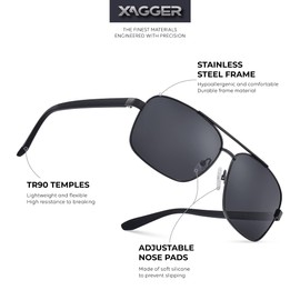 Xagger Polarized Brow Bar Square Aviator Sunglasses for Men Retro Pilot Military Metal Driving Fishing Golf Shades UV400