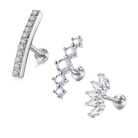 LAURITAMI 3-6pcs 16G Stainless Steel Cartilage Earrings for Women CZ Diamond 6mm Tiny Tragus Stud Upper Ear Lobe Helix Conch Piercing