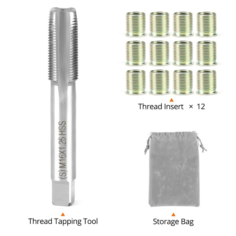 QWORK Spark Plug Thread Repair Tool Kit, Stainless Steel, Includes