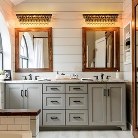 Wellmet Bathroom Vanity Light Fixtures Over Mirror 4 Lights Antique Bronze Crystal Bathroom Wall Light Fixtures Dimmable, Farmhouse Vintage Sconces for Mirror Cabinets, Powder Room, Bedroom, 24” L