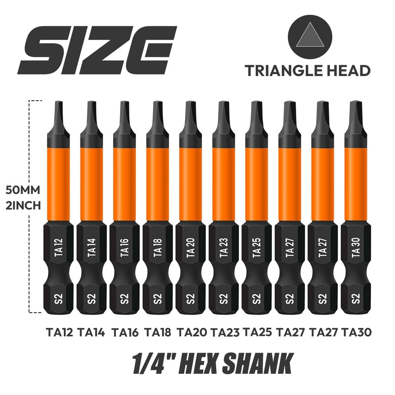 Saipor 10 pieces triangle screwdriver bit set, 50 mm long