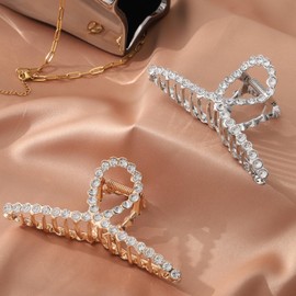 Metall-Haarklammern Groß Haarspangen Damen Strass-Haarklammer Gold und Silber Großes Glitzer Haarspangen Metall für Frauen und Mädchen Haar-Accessoire für Dickes Haar (2 Stück)