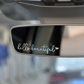 2 x Hello Beautiful Car Mirror Decal, Holographic Affirmation Sticker, Rearview Mirror Decal, Cute Mirror Decal, Holographic Tumbler Sticker, Water Bottle Stickers, Vinyl Tumbler Decal