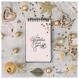 zAcheR-fineT Stamp "Ein glückliches Neues Jahr Glückliches neues Jahr Glücksche" [German Language] with Clover Leaf Text Stamp New Year Congratulations New Year's Eve Decoration Cards Gift Tag Table