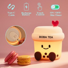 POSSHE Boba Tea Night Light, Boba Gifts, Cute Silicone Bubble Tea Night Light, Kids' Bedroom Decor, Gift for Children, Teens, Adults, Perfect for Christmas & Birthdays (Boba Tea)
