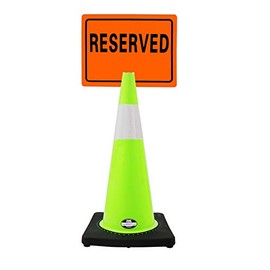 RK-Safety 28" Lime Cone, Black Base with One 6" Reflective Tape, Plus Cone Sign 30 "Reserved", (Cone-2 ea + Cone Sign-2 ea)