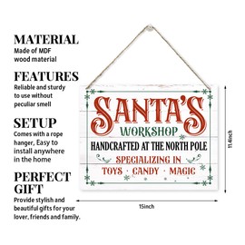 Santa's Workshop Sign, Santa's Workshop Door Hanger, Christmas Sign, Rustic Hanging Wall Plaque, Christmas Home Decor, Wall Decor Art, Farmhouse Christmas Decor, Cafe Shop Decor, Christmas Wall Art