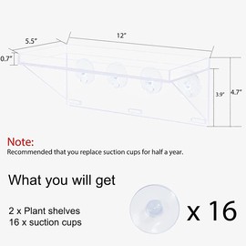 Sumerflos 2 Pack Clear Acrylic Window Plant Box - 12'' x 5.5'' - Strong Suction Cup Window Planter Shelves - Removable Flower Pot Holder for Indoor Garden, Succulents