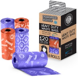 American Kennel Club Dog Poop Bags - Leak Proof Pet Waste Bags - Dog Print - Lavender Scent - 120 Bags - 8 Rolls