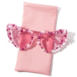 PANTIDE Pink Pony Club Sunglasses - Western Cowgirl Pearl Heart Shaped Sunglasses, Bachelorette Party Birthday Accessories Bach Gift Pop Concert Outfit for Women Girls (Pink)