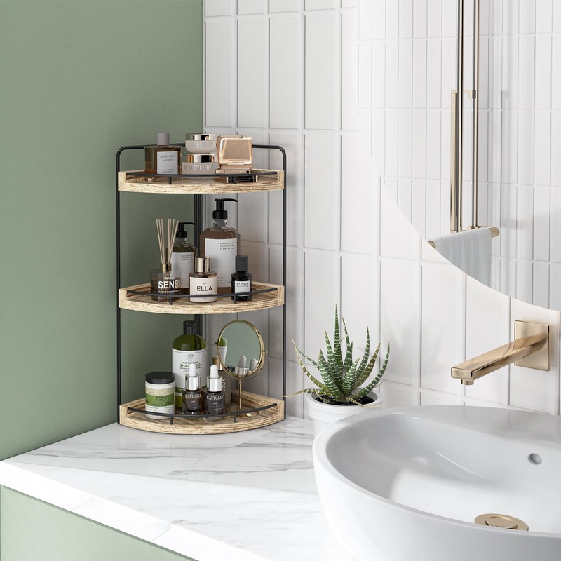 Fixwal Corner Bathroom Counter Organizer, 3 Tier Rustic Bathroom Organizer,