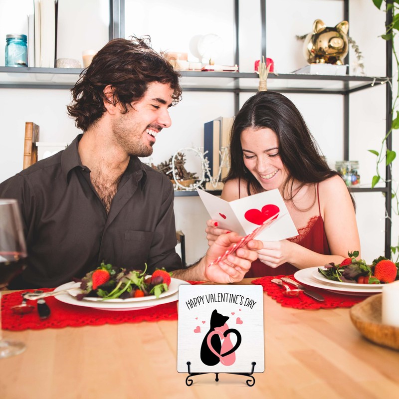 YSTEP Valentine’s Decor, 5x5 Inch Wooden Plaque with Iron Stand,