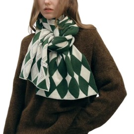 MININAI Fashion Argyle Pattern Scarves for Women Fall Winter Plaid Knit Scarf Soft Cold Weather Warm Y2k Accessories (Green)