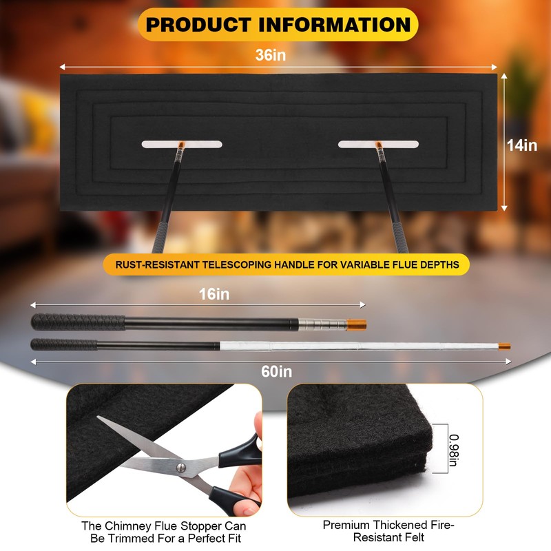 Chimney Flue Plug for 13" x 35" Rectangular Chimney Flue,