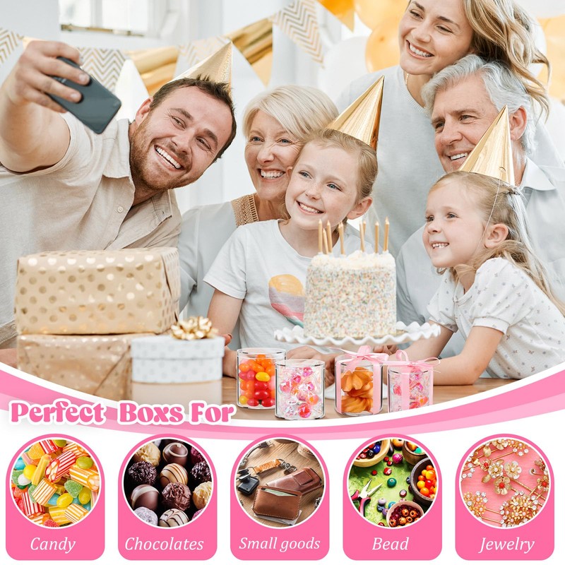 Taiyin 50 Pcs Plastic Acrylic Circle Box with Lid Clear