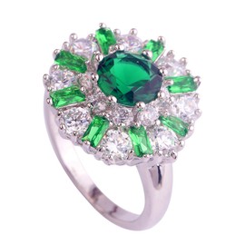 Psiroy Women's Statement Rings Fashion Jewelry 925 Sterling Silver Plated Created Emerald Quartz Filled Cluster Flower Ring Size 11