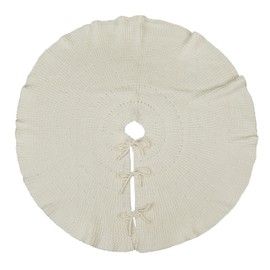 LimBridge Christmas Tree Skirt, 36 inches Lotus Leaf Edge Pattern Knitted Thick Rustic Tree Skirts, for Xmas Decor Holiday Decoration, Cream