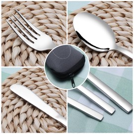 Fosly 3 Piece Stainless Steel Camping Cutlery Set, Travel Flatware with Case (Grey)