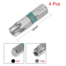sourcing map 4pcs 25mm Long 1/4" Hex Shank T40 Security Torx High Quantity Screwdriver Bits S2 High Alloy Steel