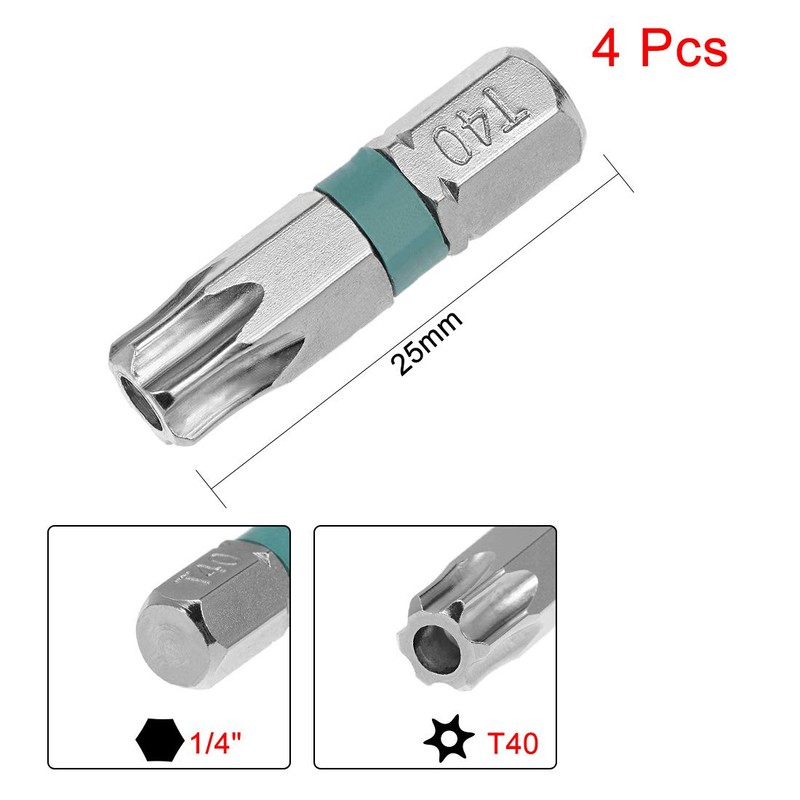 sourcing map 4pcs 25mm Long 1/4" Hex Shank T40 Security