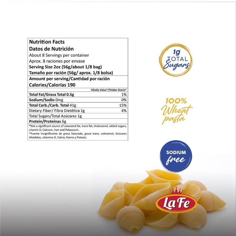 La Fe Shells Pasta 16oz - 3 Pack - Unenriched