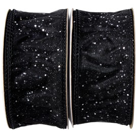Offray 453870 1.5" Wide Wired Cosmic Glitz Ribbon for Gift Wrapping, Decoration, and Crafts, Two Pack of 3-Yard Spools, Black