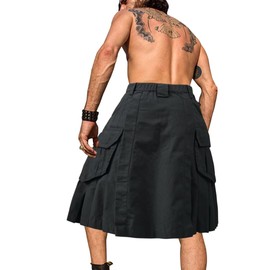 KOCTHOMY Men's Scottish Skirt 23" Camo Utility Kilt with Cargo Pockets 0911 Black 36