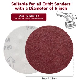 POTUINOM 5 Inch 100 PCS Sanding Disc 80 Grit,Hook and Loop Sanding Discs for Random Orbital Sander