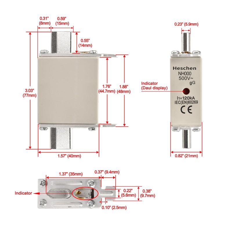 Heschen NH Fuse Link NH000 50A gG Front Indicator Combination