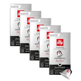 illy Aluminum Espresso Capsules - Compatible with Nespresso Machines - Forte Extra Bold Roast Coffee- Rich & Strong Flavor - Notes of Dark Chocolate - Single Serve Capsules - 10 Count (Pack of 5)