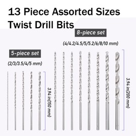 ZEONHEI 13 Pieces Long Drill Bit Set, High Speed Steel HSS Twist Drill Bits, Length 150mm Diameter 2mm-5mm and Length 200mm Diameter 4mm-10mm, High Hardness Spiral Drill Bit for Wood Metal Plastic