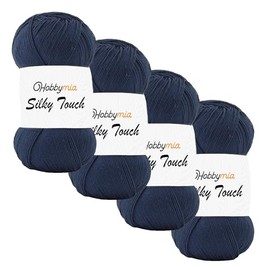 HobbyMia Silky Touch Crochet Yarn - 100gr / 383yds - 100% Microfiber Acrylic - (2) Sport Fine Weight - Silky Effect Yarn for Hand Knitting (Blue - Navy Blue, 4 Skeins)