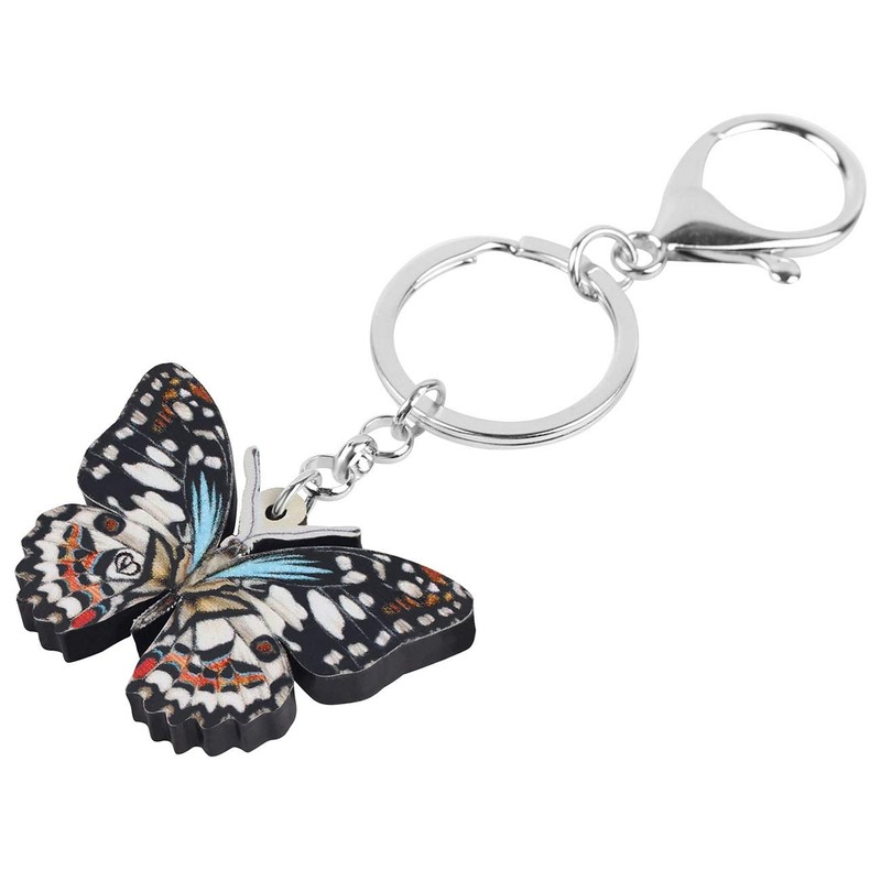 Llavero de metal esmaltado, diseño de mariposa, anillos para mujeres