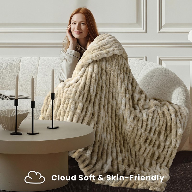 blunique Luxury Faux Rabbit Fur Throw Blanket 50x60, Ultra Soft