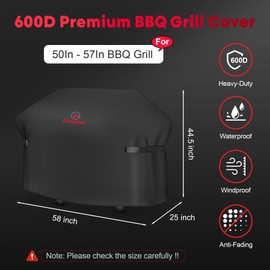 Grill Cover, 58 inches BBQ Gas Grill Cover, Waterproof, Anti-UV Material with Velcro Straps for Weber 7130 Genesis II, Char-Broil Monument, Brinkmann Dyna-glo Nexgrill Megamaster MASTERCOOK