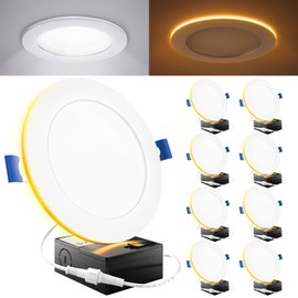 Sunco 8 Pack 6 Inch Ultra Thin LED Recessed Ceiling Lights Slim with Night Light, 2700K Soft White, Dimmable, 15W, Wafer Thin, Canless with Junction Box.