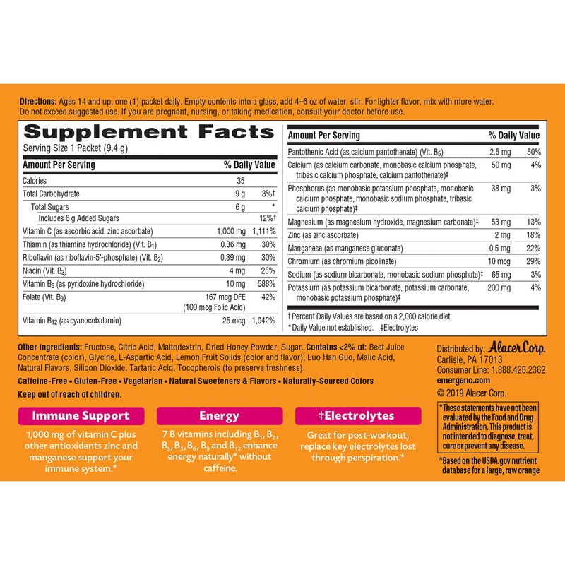 Emergen-C 1000mg Vitamin C Immune Support Powder Pink Lemonade 30CT