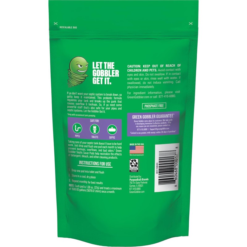 Green Gobbler Septic Tank Treatment Packets, 12 Month Supply -