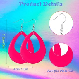 EKKONG Women's 80s Earrings, 3 Pairs of Lightning Shape Neon Earrings, Carnival Earrings, Accessories for Women, Retro Neon Party Dress, Acrylic
