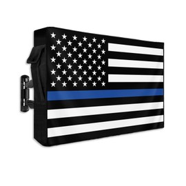LBCASA American Flag Outdoor TV Cover 70 to 75 Inch Weatherproof, US Flag 600D Oxford TV Covers with Waterproof Zipper, Blue Black Stripes Outside Flat TV Screen Protector Size 68"W x 42"H x 4.5"D