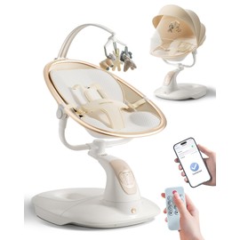 Baby Swing for Infants to Toddler, Electric Baby Swing with Sturdy Shield-Shaped Base, 180° Rotation Portable Infant Swing with 5 Speeds & 12 Lullabies for Newborn Baby Boy Girl Up to 20 lbs, White