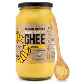 GOLDEN MONKEY Organic Ghee Butter – Grass Fed Clarified Butter for Cooking, Baking, Keto & Gut Health – Ghee Butter Organic Grass Fed from Small Farms – Smooth Spread with High Smoke Point (32oz)