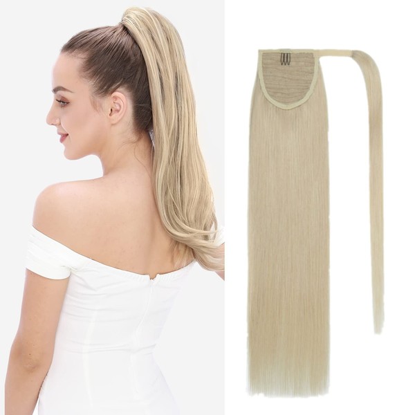 Benehair Ponytail Real Hair Extensions 100% Real Hair in Ponytail Extensions Platinum Blonde Ponytail Extension Real Hair Ponytail Real Hair for Women 40 cm 80 g #60