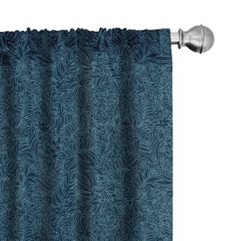 Ambesonne Navy and Teal Window Curtains Pack of 2, Abstract Flourish Nature Inspired Pattern Leaves Blossoms Print, Lightweight Set with Rod Pocket, 4 Panels of - 28" x 84", Turquoise Blue