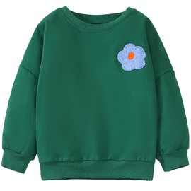 MUJOQE - Maglione per ragazze, a maniche lunghe, in cotone, felpa, abbigliamento invernale, top a maniche lunghe, 1-7 anni, Fiori verdi, 104