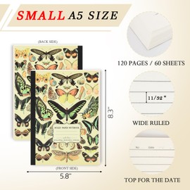 qianshan 5.8"x8.3" A5 Small Size Travel Journal Notebook, Wide Ruled Notebook Paper, 120 pages/60 Sheets, Journal Subject Notebooks for Work, Office Note Taking. Aesthetic Composition Butterfly