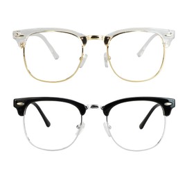 LifeArt 2 Pairs Blue Light Blocking Glasses, Anti Eyestrain, Computer, Gaming, TV Glasses for Women Men, Anti Glare (Clear Gold + Black Silver, No Magnification)