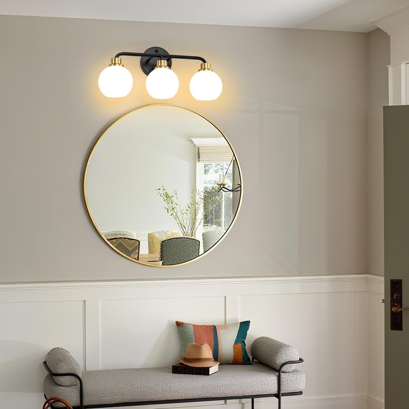 3 Light Bathroom Vanity Light, Black and Gold Bathroom Light