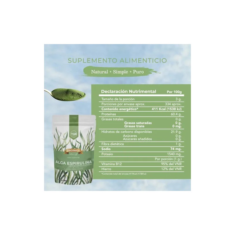 Espirulina 100% Pura Premium Polvo 1 Kg.
