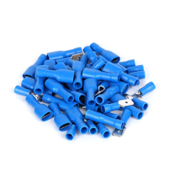 Ruimou 50pcs Blue 15A+17A AWG16-14 Crimping Spade Copper Connector (M+F)